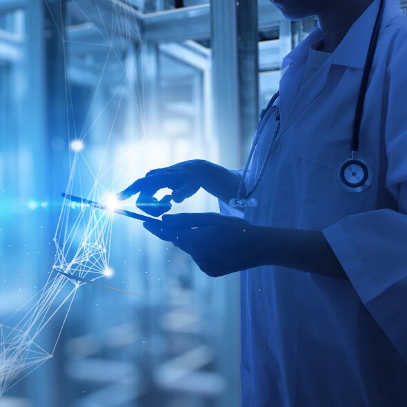 Woman touching a tablet
